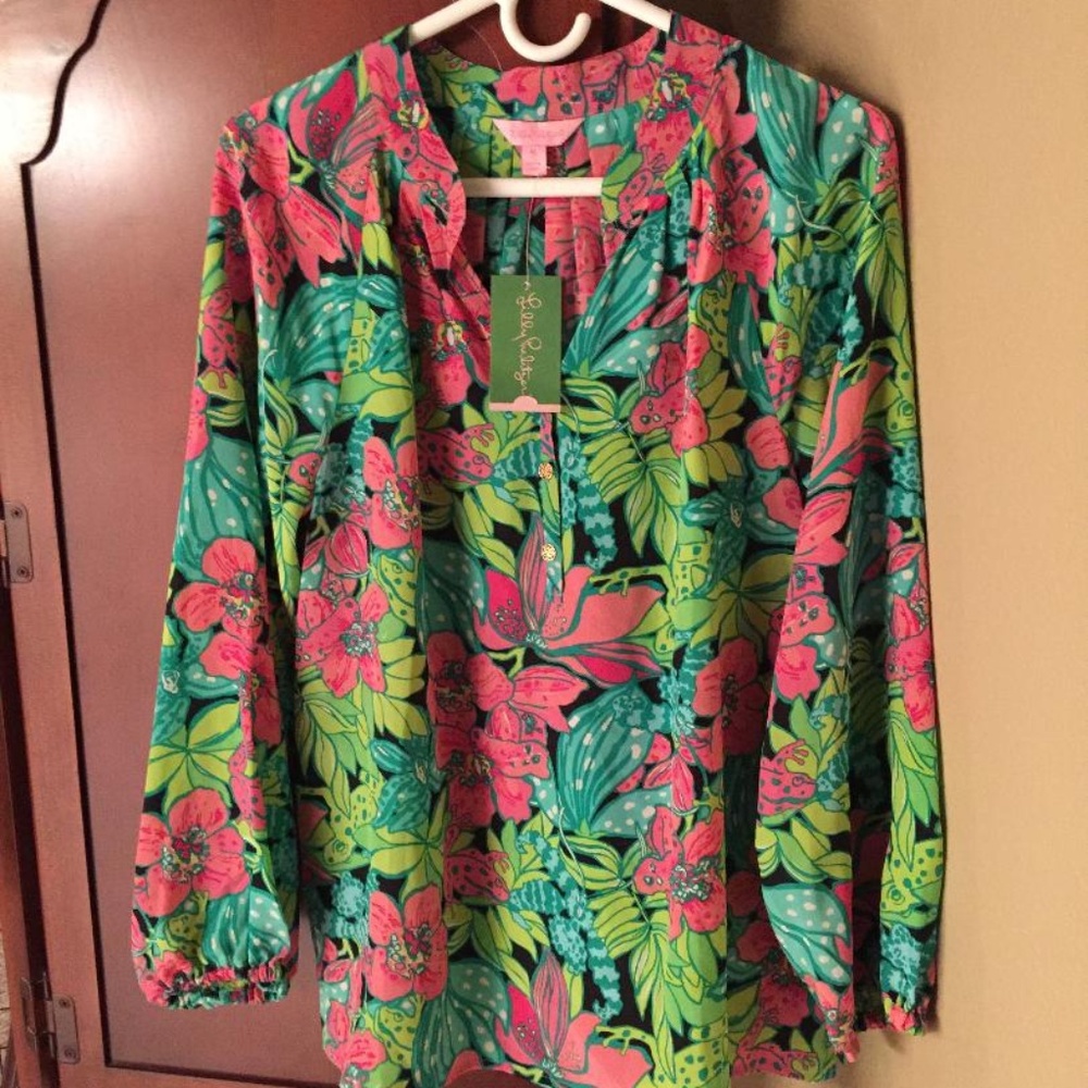 Lilly Pulitzer Pink & Green Tropical Floral Tunic